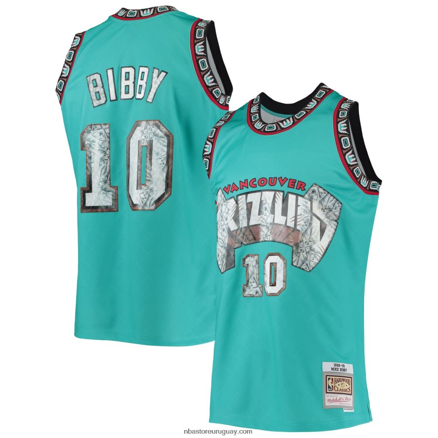 vancouver grizzlies mike bibby turquesa clásico de madera dura 75 aniversario diamante swingman jersey 6L080N7056 NBA