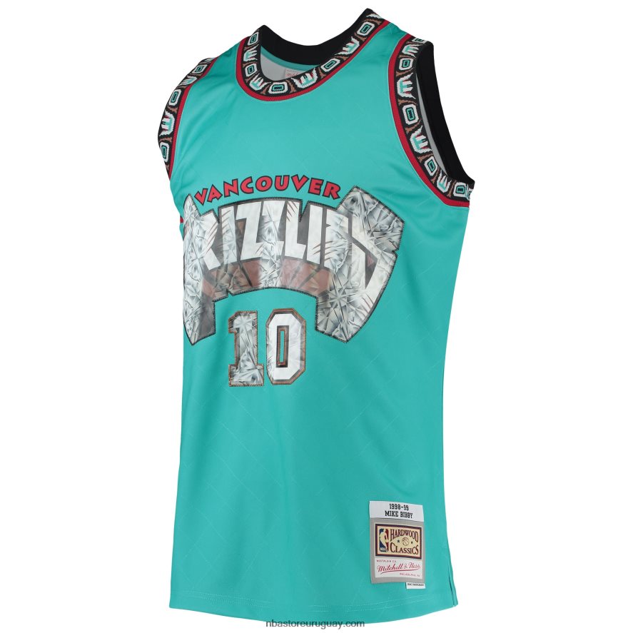 vancouver grizzlies mike bibby turquesa clásico de madera dura 75 aniversario diamante swingman jersey 6L080N7056 NBA