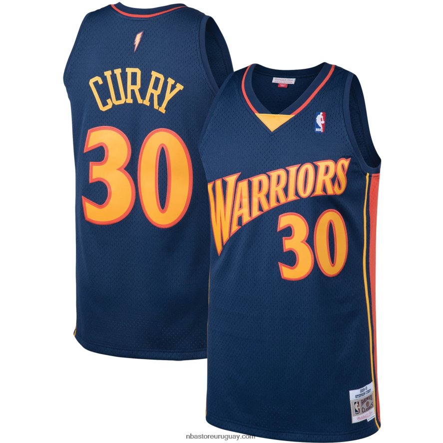 guerreros del estado dorado stephen curry mitchell & ness azul marino grandes y altos clásicos de madera dura jersey 6L080N5969 NBA