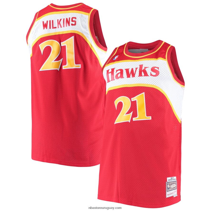 atlanta hawks dominique wilkins mitchell & ness rojo grande y alto clásico de madera dura jersey 6L080N8117 NBA