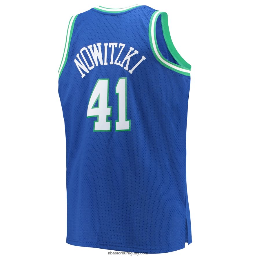 dallas mavericks dirk nowitzki mitchell & ness azul grande y alto clásico de madera dura jersey swingman 6L080N1907 NBA