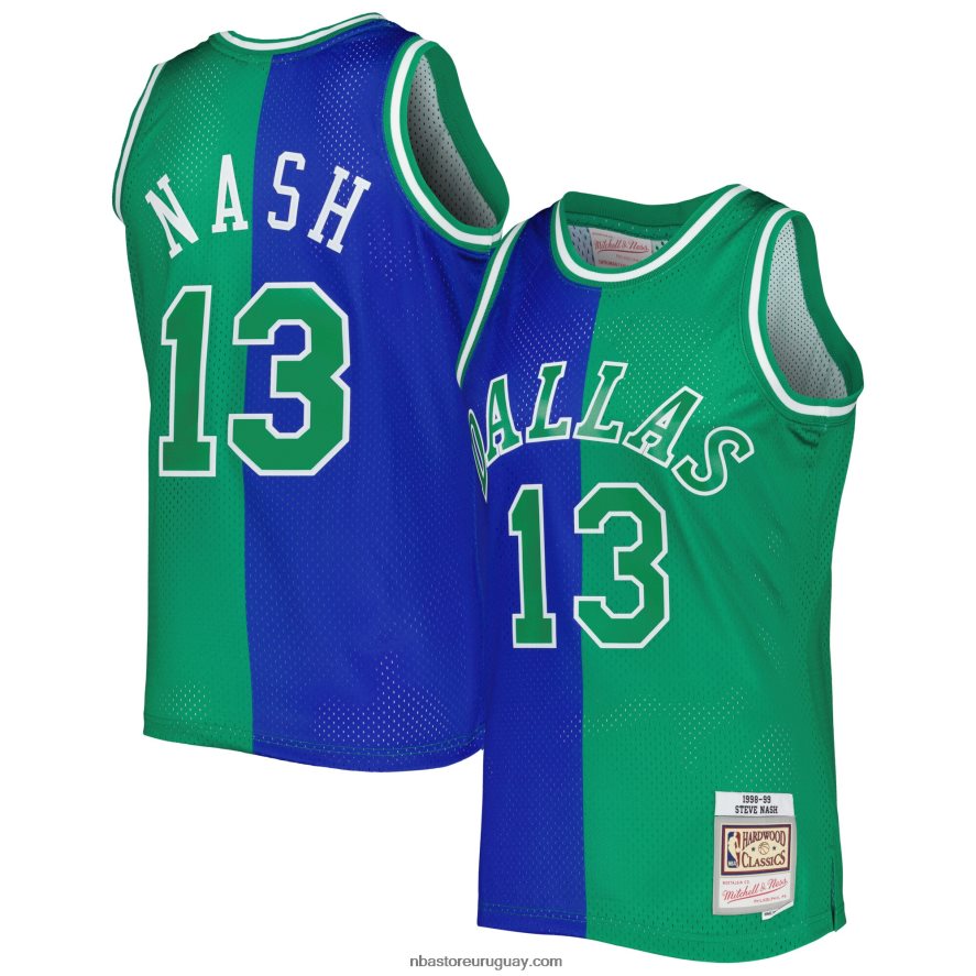 dallas mavericks steve nash mitchell & ness azul/verde hardwood classics split swingman jersey 6L080N5852 NBA
