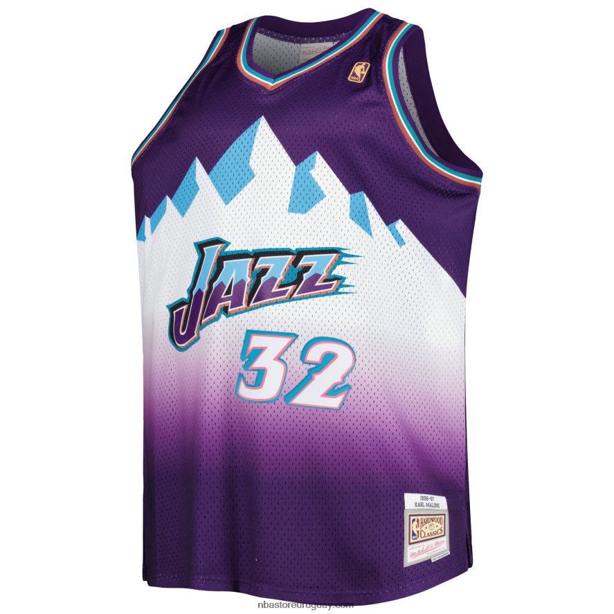 utah jazz karl malone mitchell & ness púrpura grande y alto clásico de madera dura swingman jersey 6L080N4676 NBA