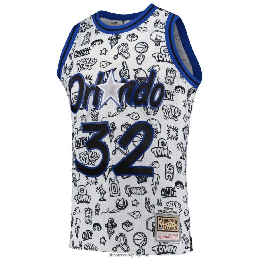 orlando magia shaquille o\'neal mitchell ness blancas madera dura clásicos garabatos alero jugador 6L080N5823 NBA
