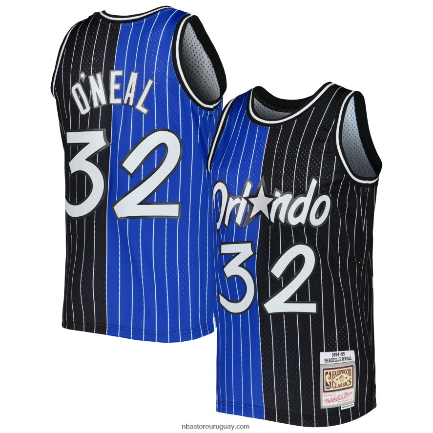 orlando magic shaquille o\'neal mitchell & ness azul/negro hardwood classics split swingman jersey 6L080N298 NBA