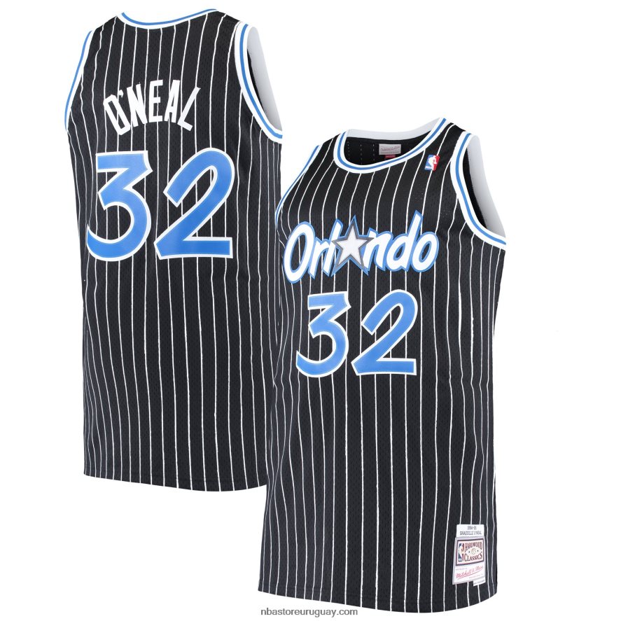 orlando magic shaquille o'neal mitchell & ness negro grande y alto clásico de madera dura jersey 6L080N894 NBA