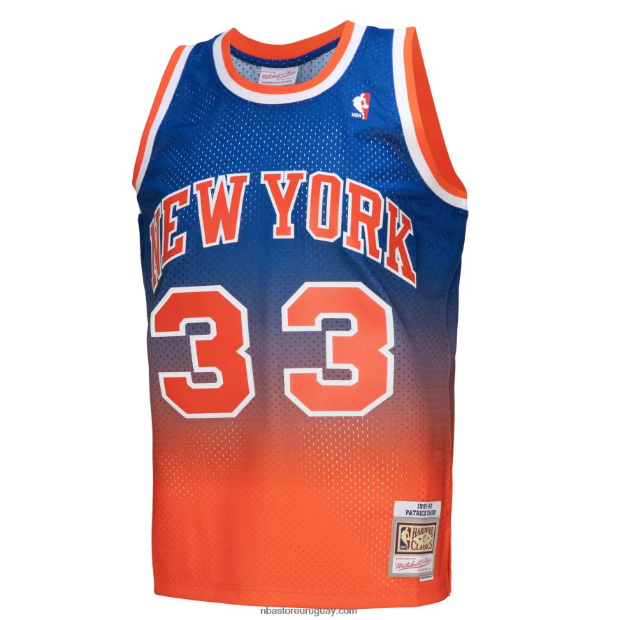New York Knicks Patrick Ewing Naranja/Royal Hardwood Classics Fadeaway Swingman playera de jugador 6L080N614 NBA