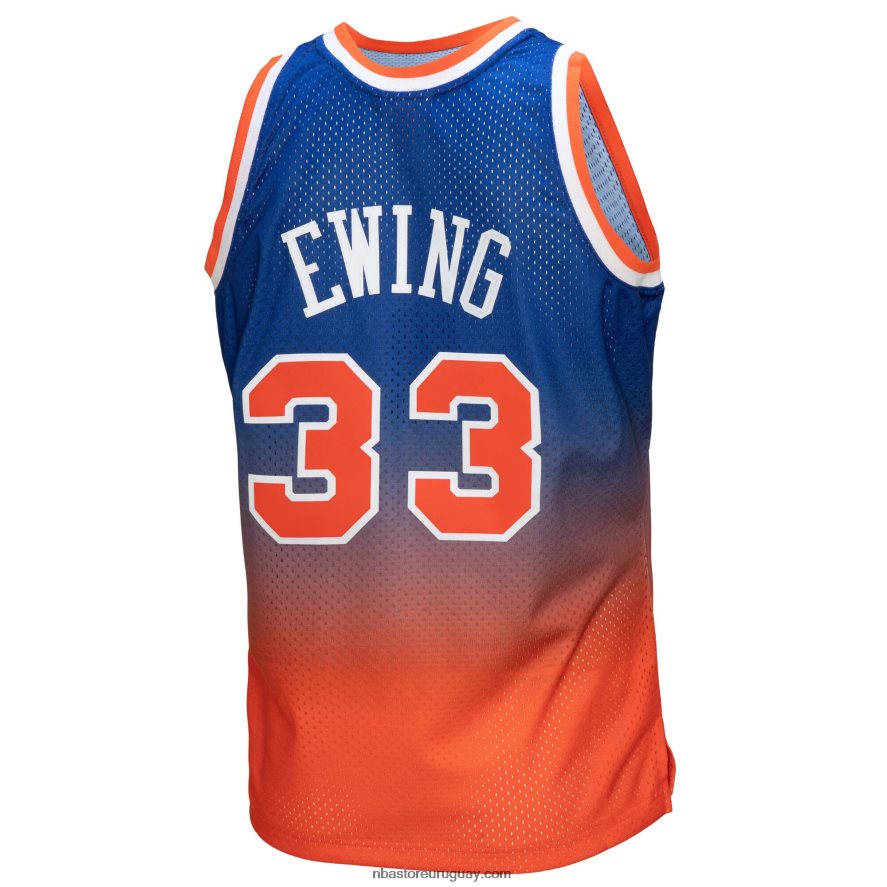New York Knicks Patrick Ewing Naranja/Royal Hardwood Classics Fadeaway Swingman playera de jugador 6L080N614 NBA