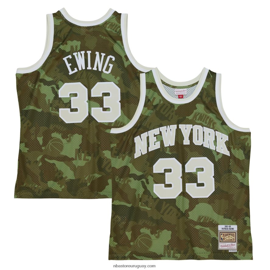 camiseta de los new york knicks patrick ewing mitchell & ness camo hardwood classics ghost green swingman 6L080N868 NBA