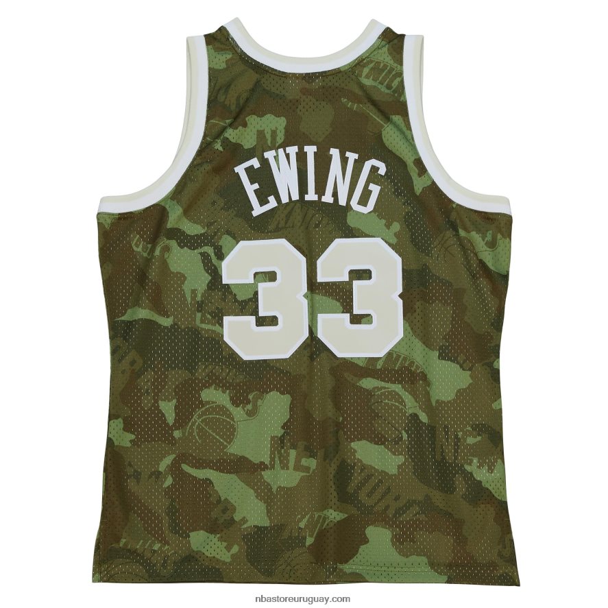 camiseta de los new york knicks patrick ewing mitchell & ness camo hardwood classics ghost green swingman 6L080N868 NBA