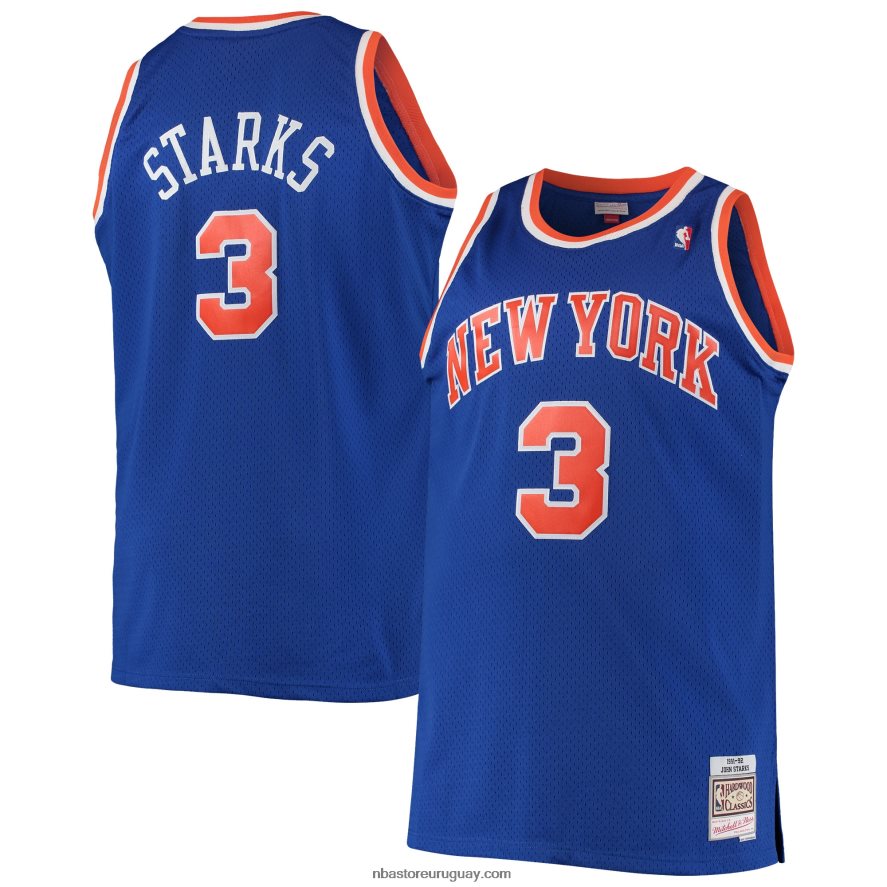 john starks new york knicks mitchell & ness azul grande y alto clásico de madera dura swingman jersey 6L080N4814 NBA