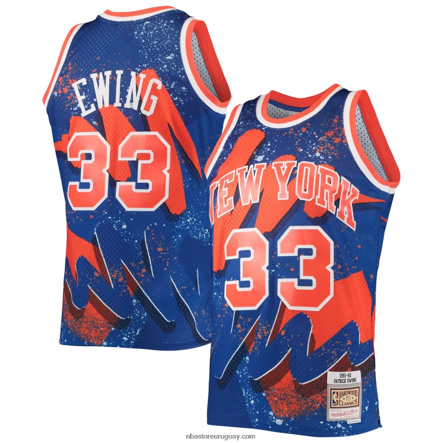 patrick ewing de los knicks de nueva york mitchell & ness azul clásico de madera dura hyper hoops swingman jersey 6L080N5983 NBA