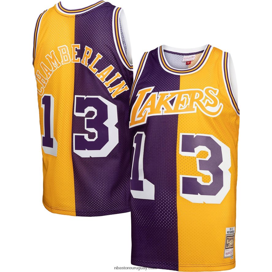 Los angeles lakers wilt chamberlain púrpura/dorado hardwood classics 1971-72 split swingman jersey 6L080N4704 NBA