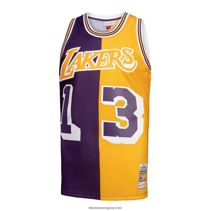 Los angeles lakers wilt chamberlain púrpura/dorado hardwood classics 1971-72 split swingman jersey 6L080N4704 NBA