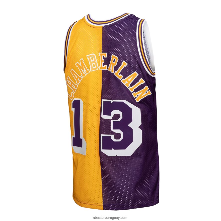 Los angeles lakers wilt chamberlain púrpura/dorado hardwood classics 1971-72 split swingman jersey 6L080N4704 NBA