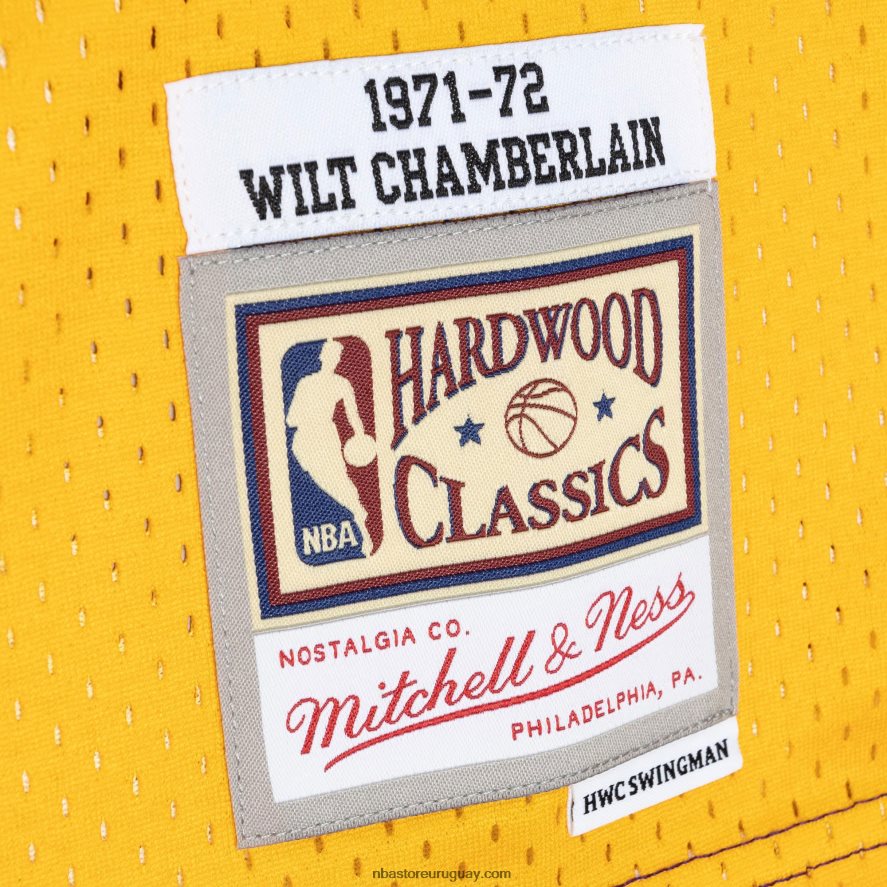 Los angeles lakers wilt chamberlain púrpura/dorado hardwood classics 1971-72 split swingman jersey 6L080N4704 NBA