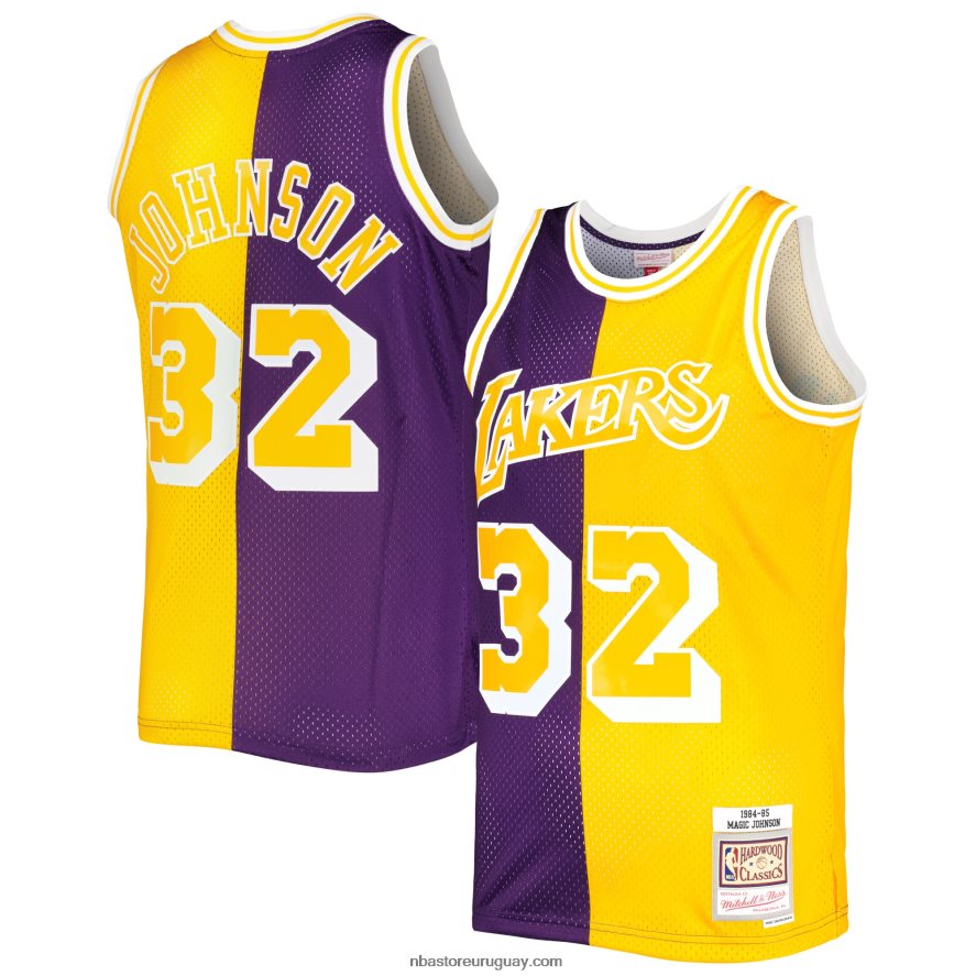 camiseta los angeles lakers magic johnson morado/dorado hardwood classics 1984-85 split swingman 6L080N6349 NBA
