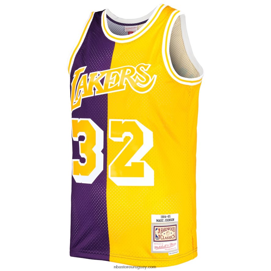 camiseta los angeles lakers magic johnson morado/dorado hardwood classics 1984-85 split swingman 6L080N6349 NBA