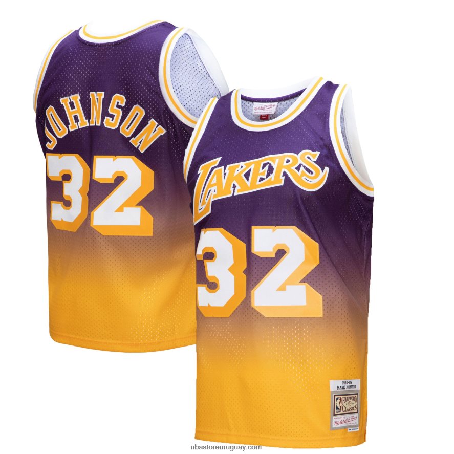 los angeles lakers magic johnson gold/purple hardwood classics fadeaway swingman player jersey 6L080N525 NBA