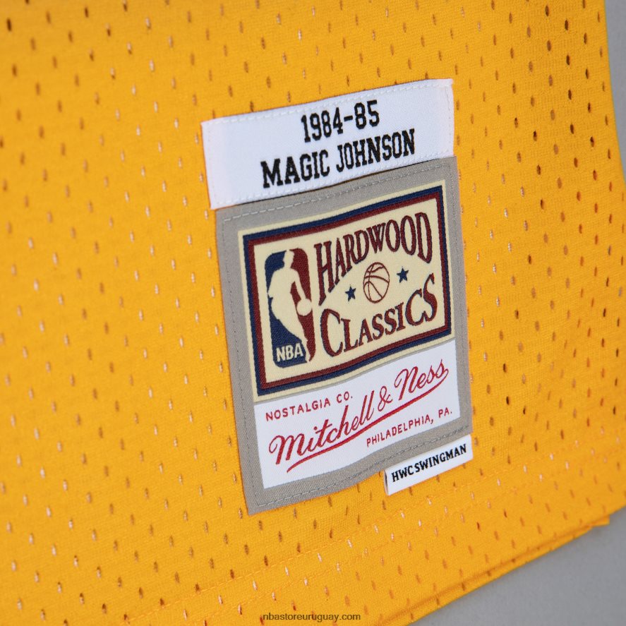 los angeles lakers magic johnson gold/purple hardwood classics fadeaway swingman player jersey 6L080N525 NBA