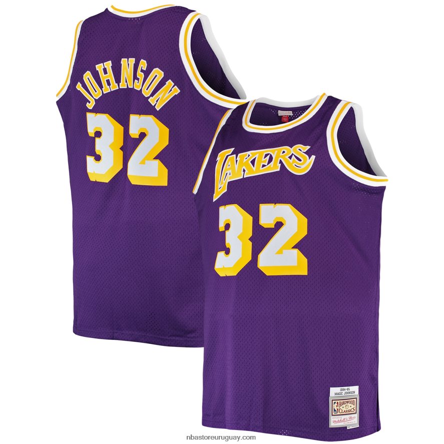 los angeles lakers magic johnson mitchell & ness púrpura grande y alto clásico de madera dura swingman jersey 6L080N246 NBA