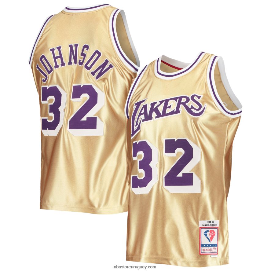 los angeles lakers magic johnson oro 75 aniversario 1984-85 hardwood classics swingman jersey 6L080N7539 NBA