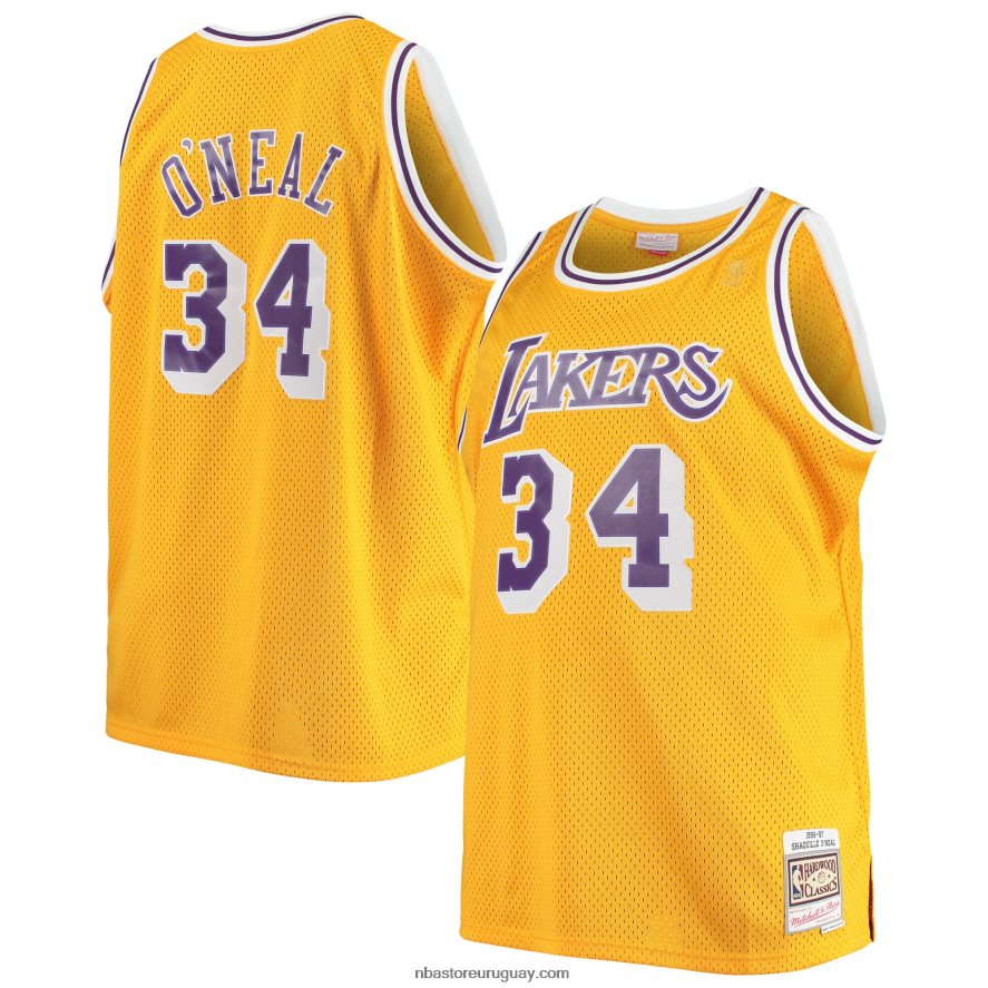 los angeles lakers shaquille o\'neal mitchell & ness gold big & tall hardwood classics jersey 6L080N933 NBA