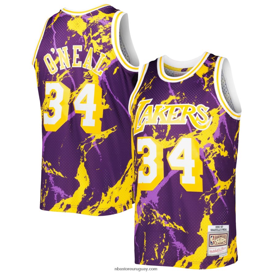 los angeles lakers shaquille o\'neal mitchell & ness púrpura madera dura clásicas mármol swingman jersey 6L080N7887 NBA