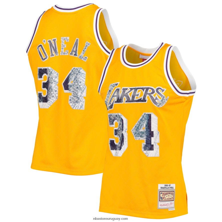 los angeles lakers shaquille o\'neal oro madera dura clásicos 75 aniversario diamante swingman jersey 6L080N8128 NBA
