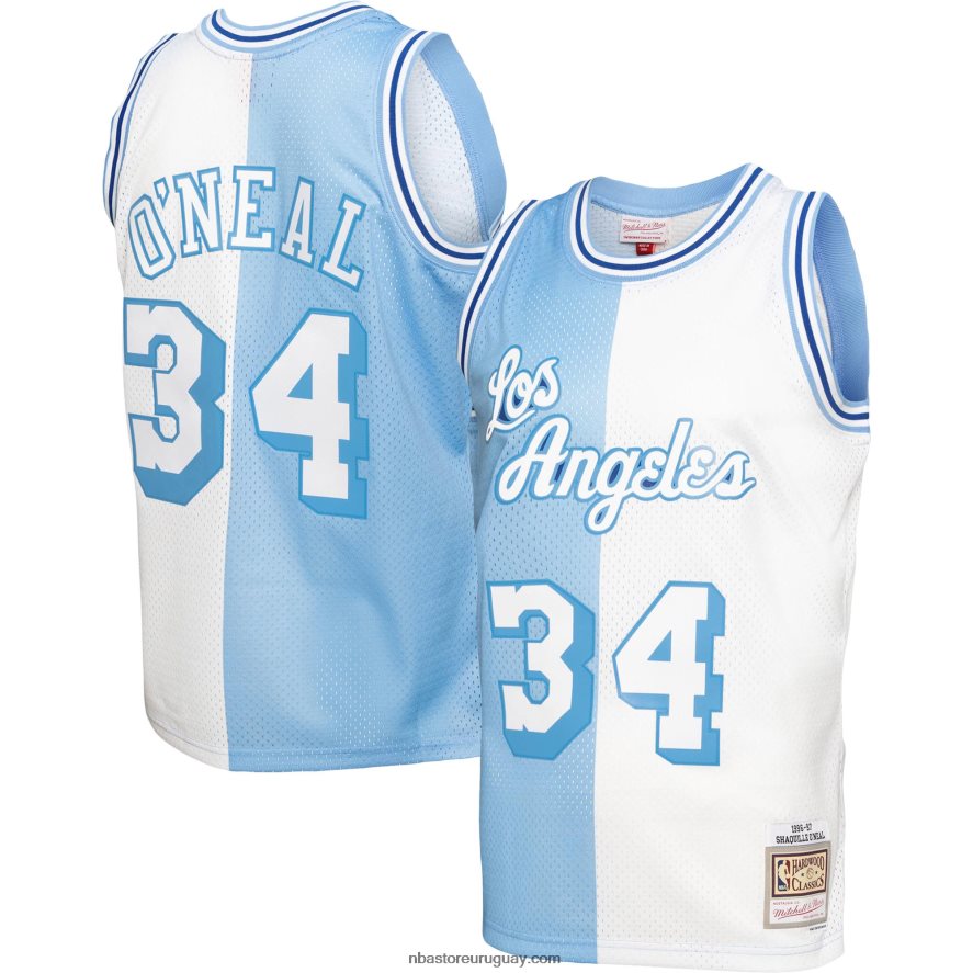 los angeles lakers shaquille o'neal polvo azul / blanco grande y alto de madera dura split swingman jersey 6L080N594 NBA