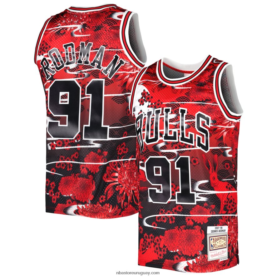 chicago bulls dennis rodman mitchell & ness rojo hardwood classics año nuevo lunar swingman jersey 6L080N672 NBA