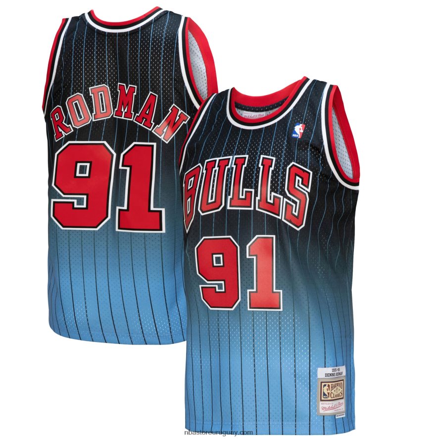 chicago bulls dennis rodman negro/azul claro hardwood classics fadeaway swingman player jersey 6L080N3665 NBA