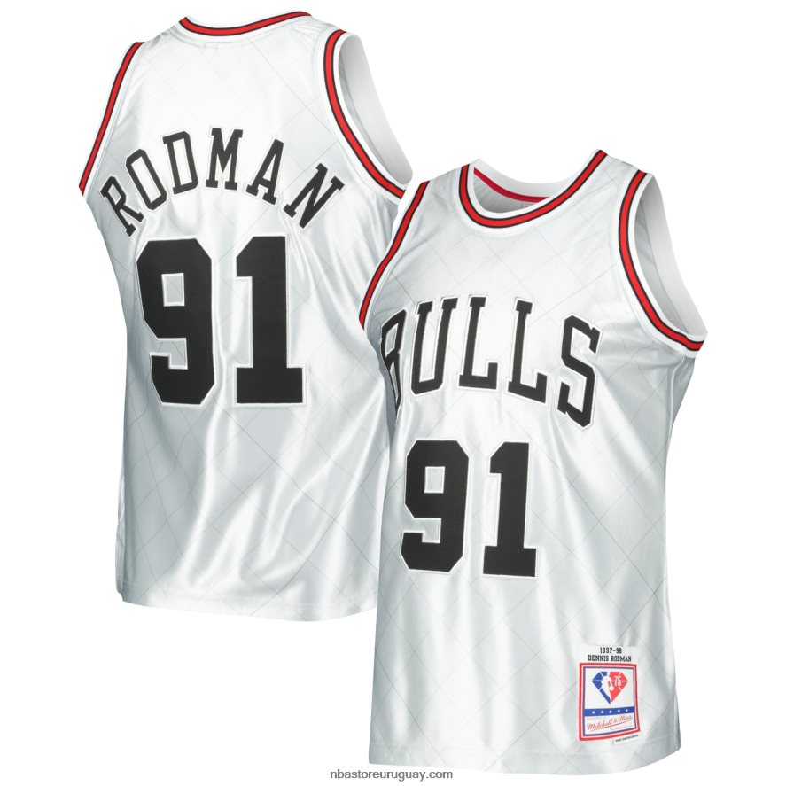 chicago bulls dennis rodman platino madera dura clásicos 75 aniversario swingman jersey 6L080N2571 NBA