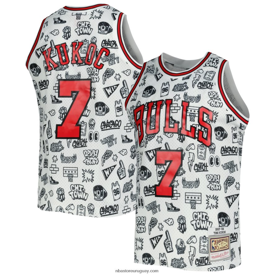 los toros de chicago toni kukoc mitchell & ness blancas de madera dura clásicas garabatos swingman jersey 6L080N1913 NBA