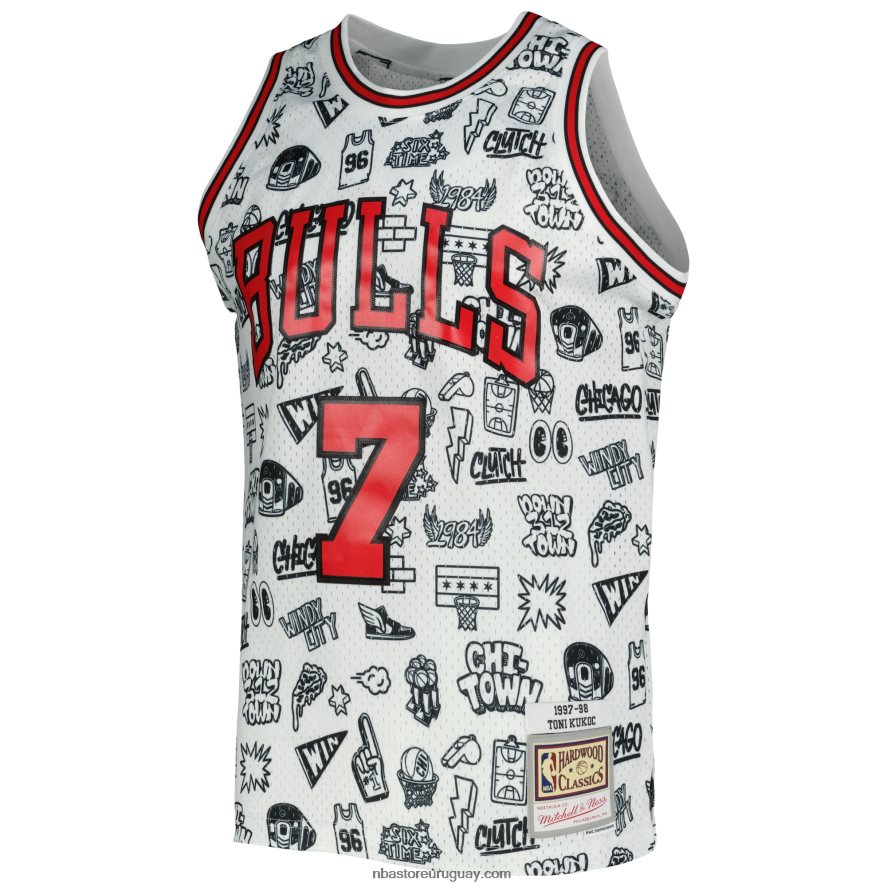 los toros de chicago toni kukoc mitchell & ness blancas de madera dura clásicas garabatos swingman jersey 6L080N1913 NBA