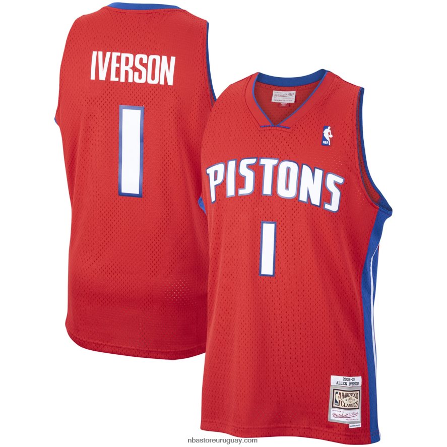 detroit pistons allen iverson mitchell & ness rojo hardwood classics swingman jersey 6L080N1861 NBA