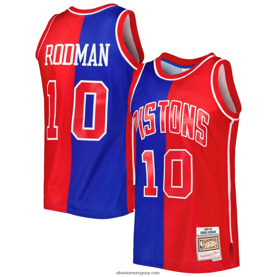 detroit pistons dennis rodman azul/rojo hardwood classics 1988-89 split swingman jersey 6L080N1973 NBA
