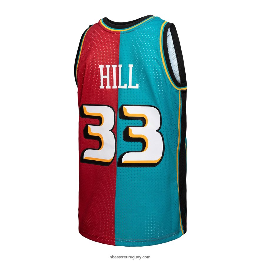 detroit pistons grant hill mitchell & ness teal/red hardwood classics 1999-00 split swingman jersey 6L080N2105 NBA