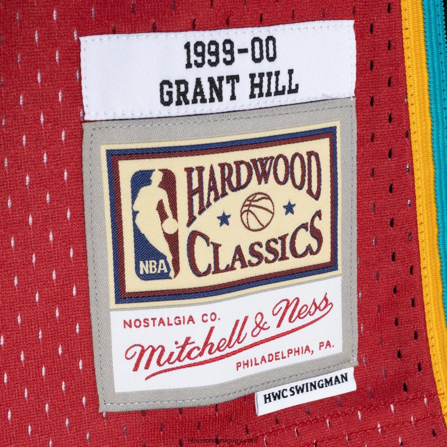 detroit pistons grant hill mitchell & ness teal/red hardwood classics 1999-00 split swingman jersey 6L080N2105 NBA