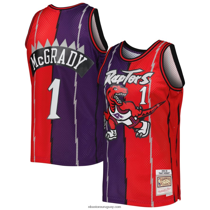 toronto raptors tracy mcgrady mitchell & ness púrpura / rojo hardwood classics split swingman jersey 6L080N1338 NBA