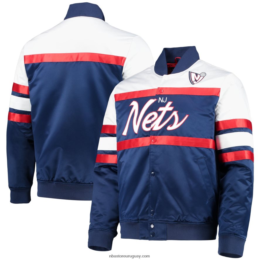 new jersey nets mitchell & ness azul marino hardwood classics script satén full-snap chamarra 6L080N7361 NBA