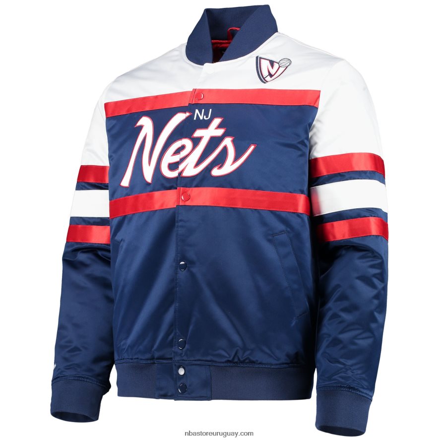 new jersey nets mitchell & ness azul marino hardwood classics script satén full-snap chamarra 6L080N7361 NBA