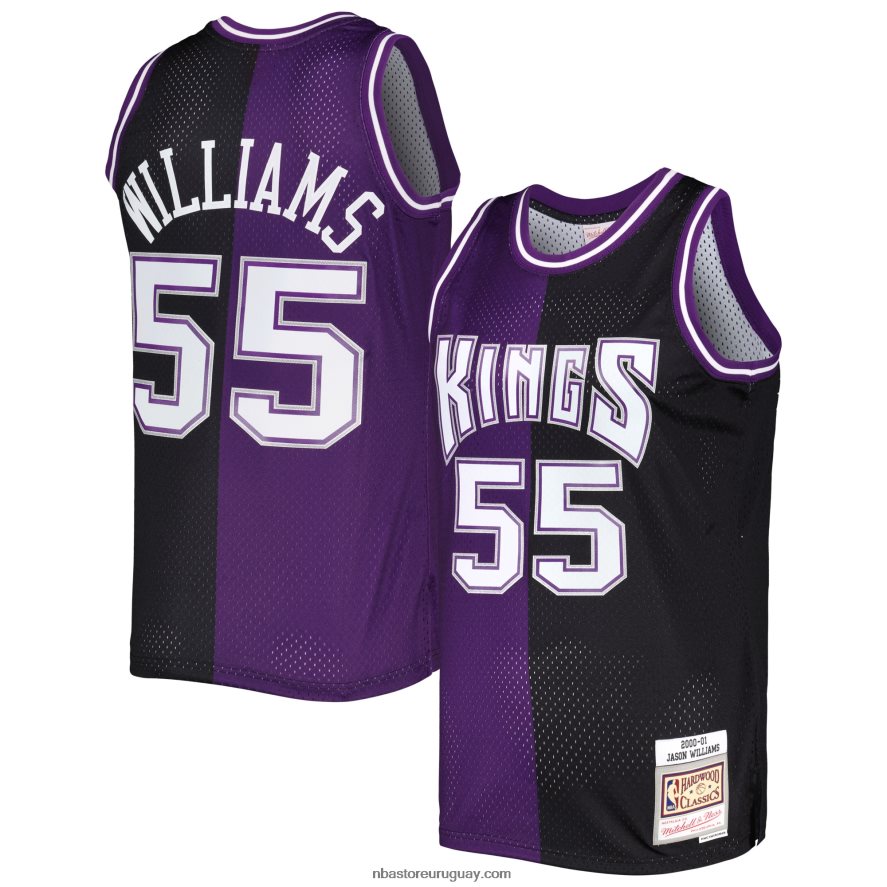 sacramento kings jason williams mitchell & ness púrpura / negro hardwood classics split swingman jersey 6L080N1468 NBA