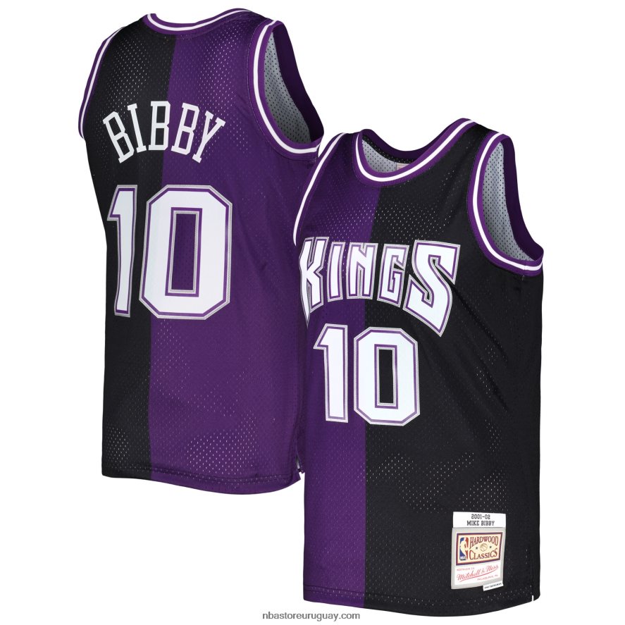 sacramento kings mike bibby mitchell & ness púrpura/negro hardwood classics split swingman jersey 6L080N3204 NBA