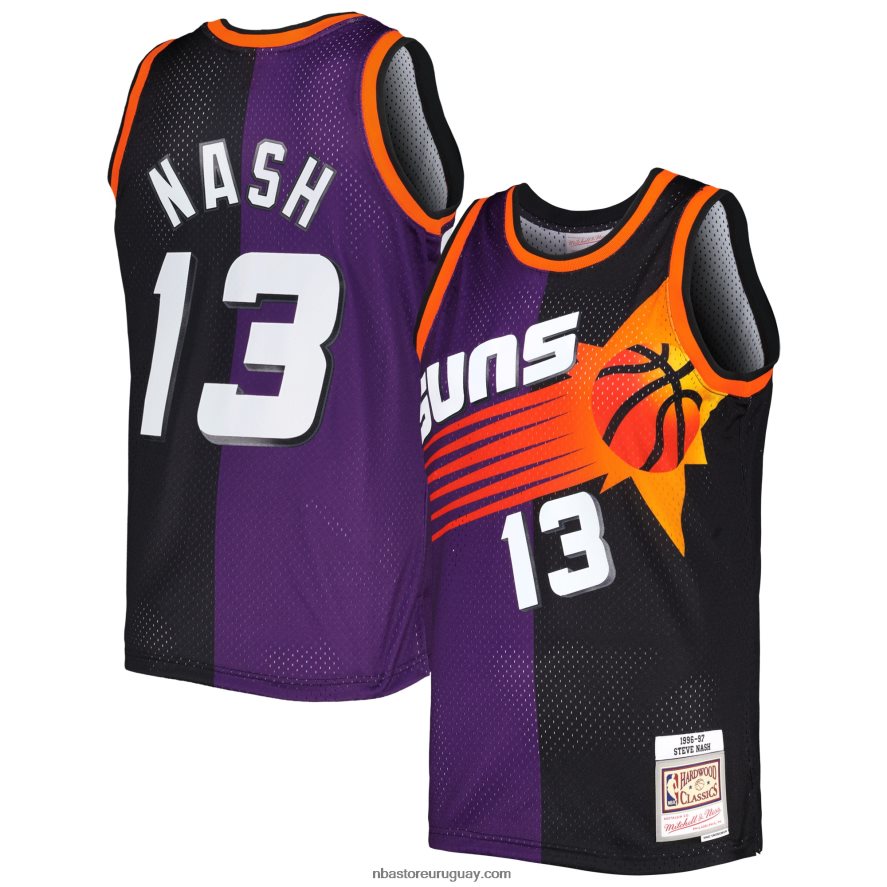 phoenix suns steve nash mitchell & ness púrpura / negro hardwood classics split swingman jersey 6L080N476 NBA