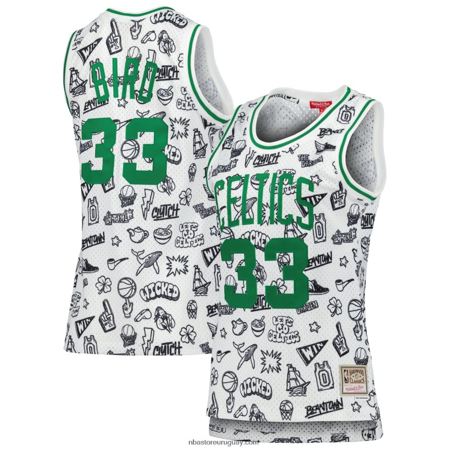 boston celtics larry bird mitchell & ness blancas 1985 garabatos swingman jersey 6L080N8855 NBA