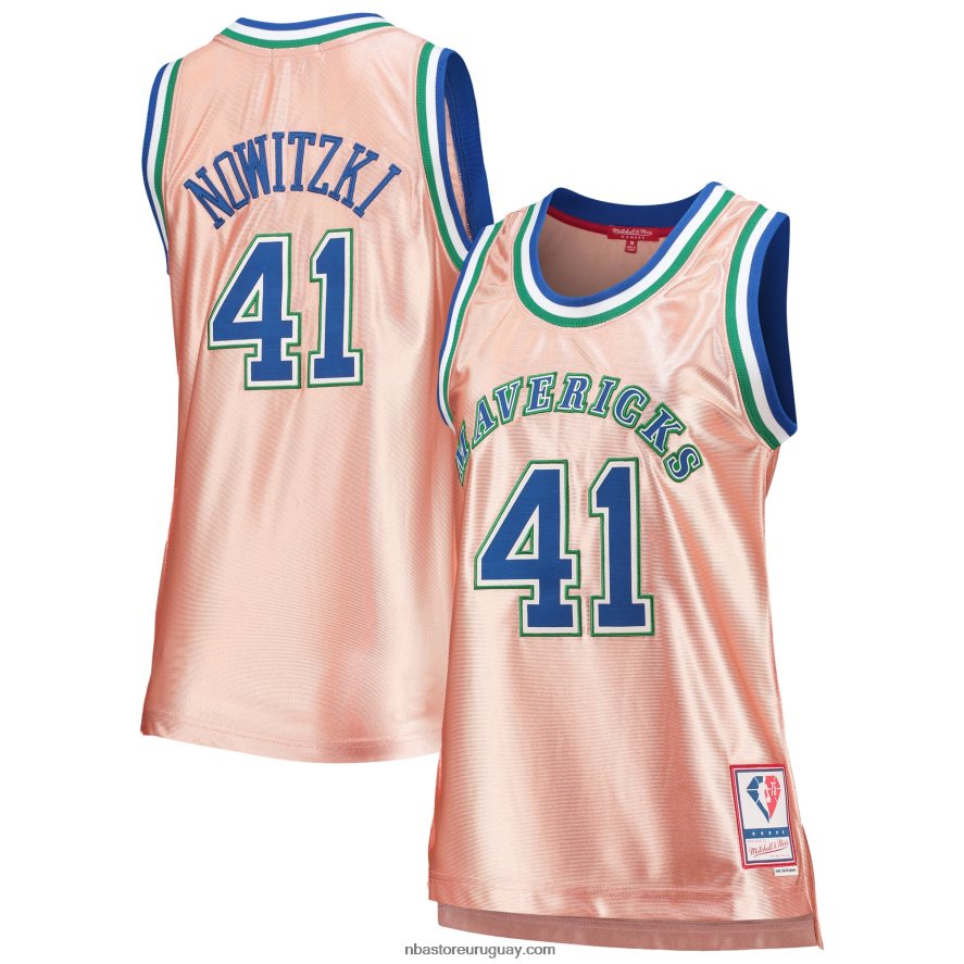 dallas mavericks dirk nowitzki mitchell & ness rosa 75 aniversario oro rosa 1998 jersey swingman 6L080N10849 NBA