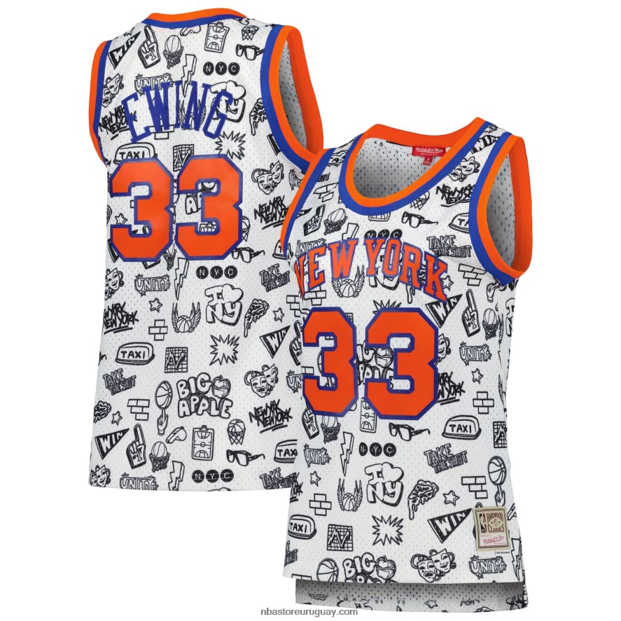 new york knicks patrick ewing mitchell & ness blanco 1991 doodle alero jersey 6L080N10262 NBA