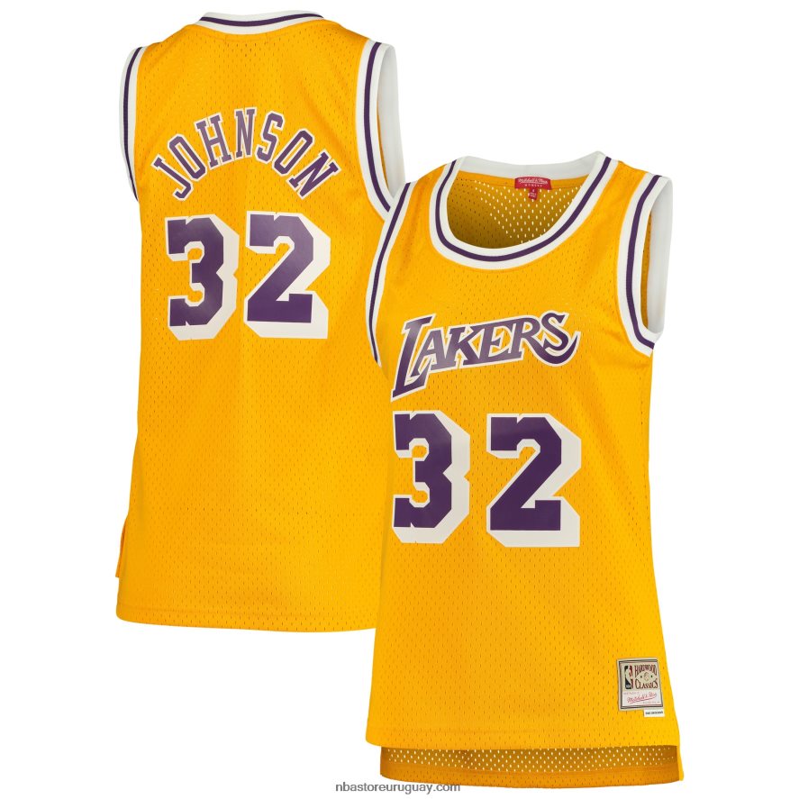 camiseta de los angeles lakers magic johnson mitchell & ness gold 1984-85 hardwood classics swingman 6L080N9809 NBA