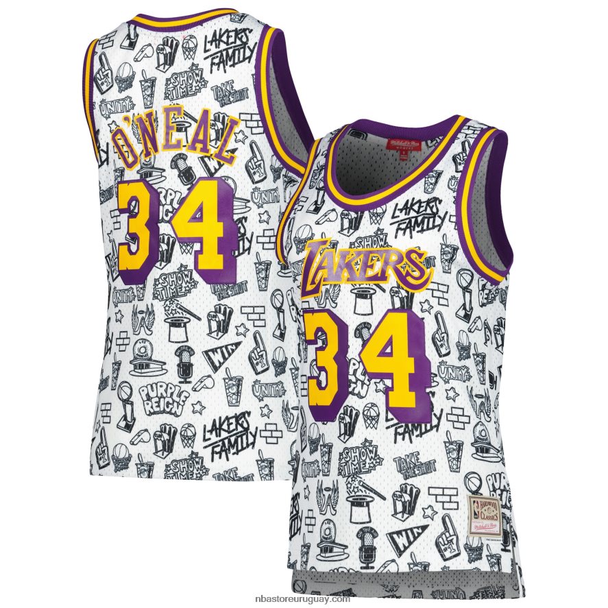 los angeles lakers shaquille o\'neal mitchell & ness garabato blanco swingman jersey 6L080N9024 NBA